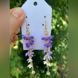 Elegant Handmade Floral Dangle Earrings. Long. “Wisteria”